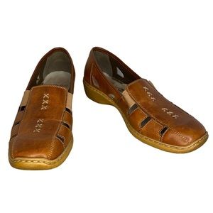 [rieker]brown Leather Anti-stress Square Toe Slip On Loafer Shoes Women’s Size 9